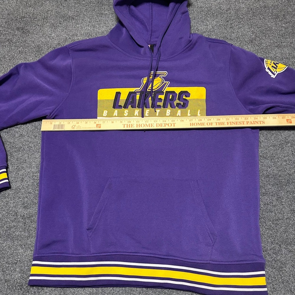NBA Los Angeles Lakers Hoodie Mens XL Purple Basketball Pullover Striped Trim - Picture 7 of 8